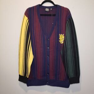 NEW WESC Mens M Cardigan Sweater Striped Leon Anniversary Heavy Colorblock